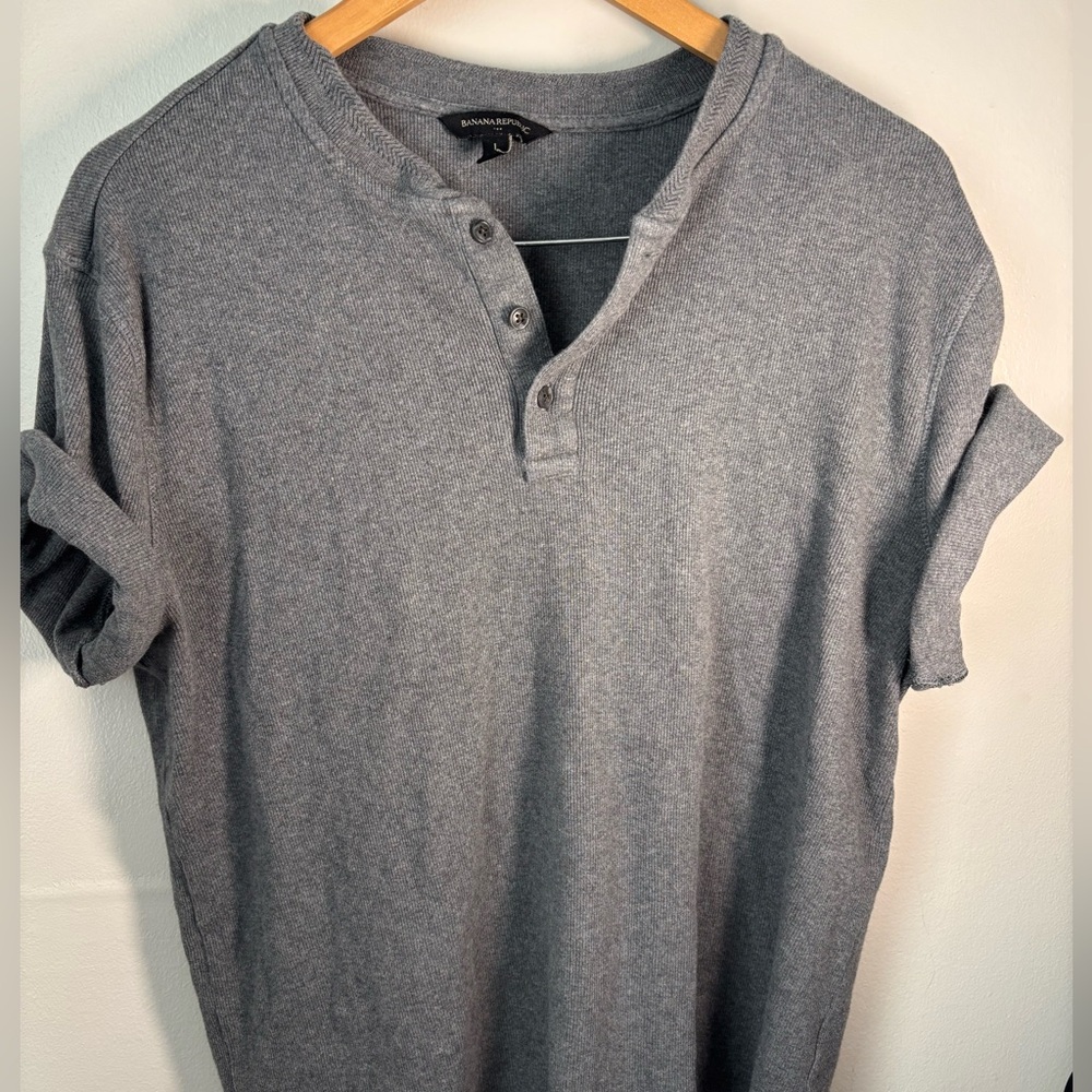 Heather Grey Mini Ribbed Henley Shirt